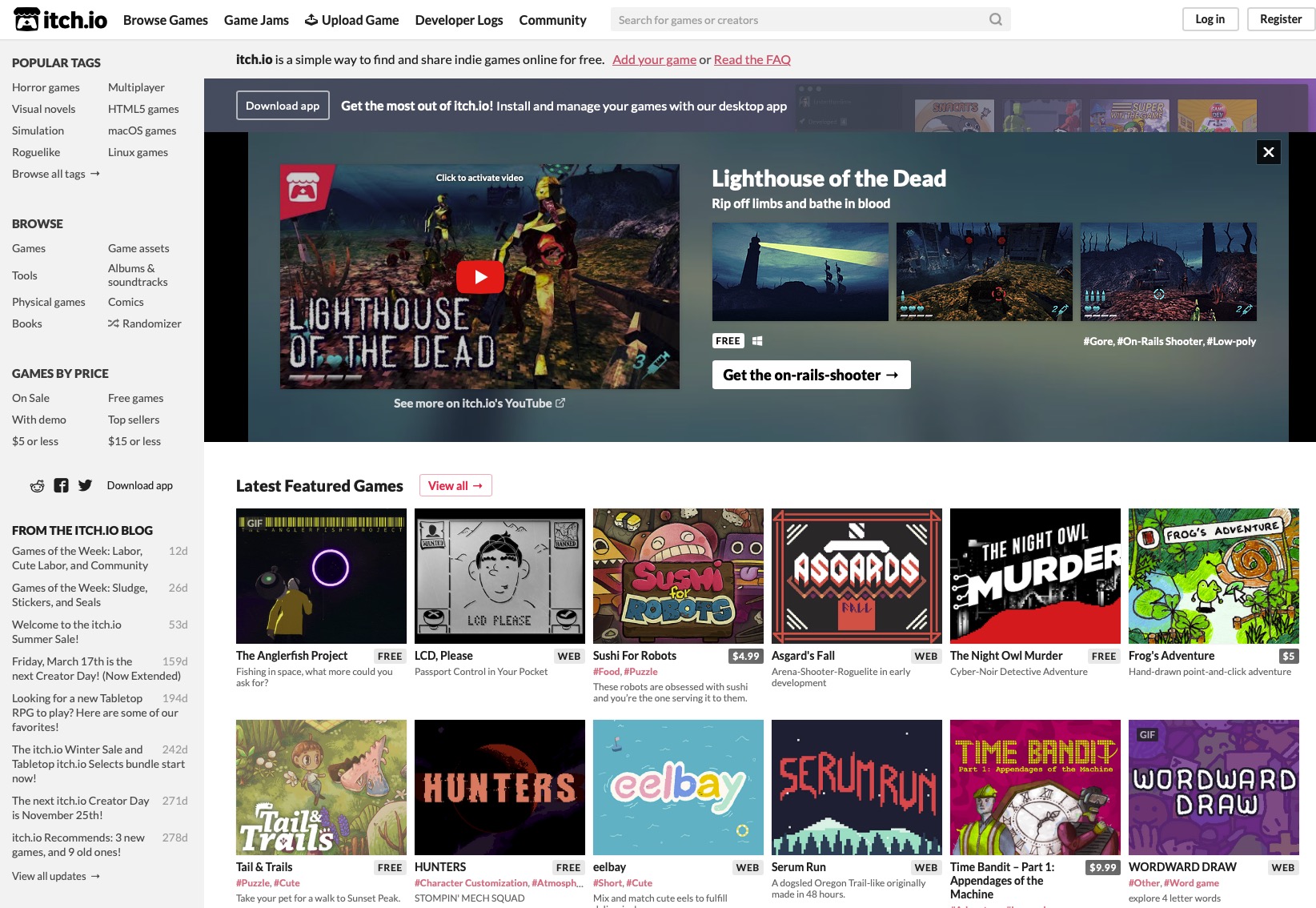 様々なインディゲームを掲載しているサイト